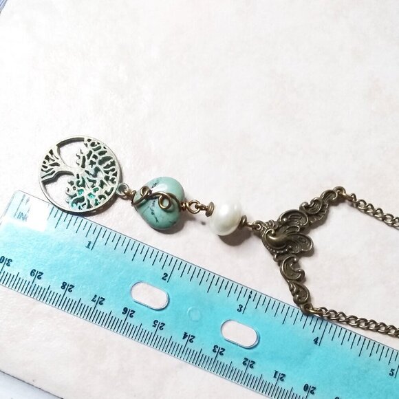 Ultra Feminine Tree of Life "Y" Necklace! African Turquoise Heart + Patina Paint - Picture 10 of 11